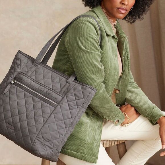 Vera Bradley Classic Tote Bag Gray Quilted Twill Minimalist Casual Weekender